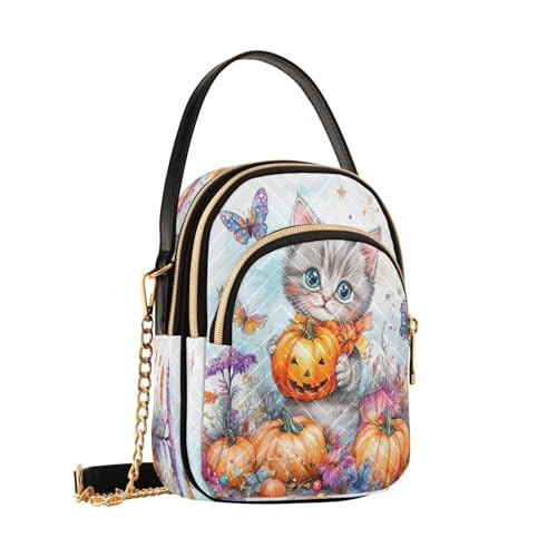 Sac à bandoulière pour femme motif chat et citrouille B656