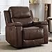 CANMOV Leather Recliner Chair, Classic and Traditional Manual Recliner Chair with Overstuffed Arms and Back, Manual Single Sofa with Concealed Cup Holders,Red Brown