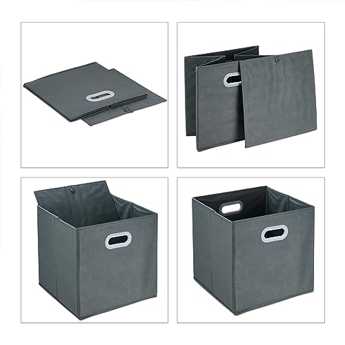 Relaxdays Aufbewahrungsbox, 4er Set, Faltbare Regalboxen, Grifflöcher, HxBxT: 32 x 33 x 33 cm, Faltboxen, Vlies, grau