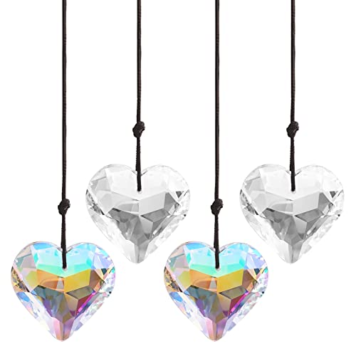 Forreen 4 Pièces Attrape-Soleil en Cristal Transparent,Capteur de Soleil Extérieur Verre Forme de Cœur Suncatcher Transparent Couleur Cristal Prisme Pendentif pour Auto Fenêtre Jardin Maison