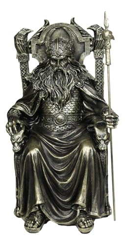 Ebros Gift Norse Viking Mythology Odin The Alfather Sitting On A Throne with Raven Spear Statue 8.5" H Norselandic Folklore Thor Ragnarok Trilogy Wotan Decorative Figurine
