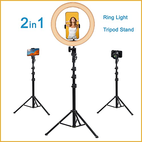 حامل ثلاثي بحلقة ضوء للسيلفي 26 سم، حامل موبايل من الألومنيوم يمتد حتى ارتفاع 1.2 م مع جهاز تحكم بالبلوتوث، يعمل بمنفذ USB، متوافق مع آيفون وأندرويد/ 3 أوضاع ألوان/فيديو/صور/مكياج/تيك توك من فوجيتيك