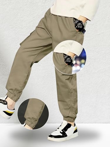 Image of Vikita Enterprise Kid Boys Cotton Cargo Joggers Pant with Mutiple Pockets and Elastic Waistband Closure | Cargo Pants for Boys