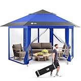 Installation facile : technologie brevetée de verrouillage central à une poussée – Le moyeu central verrouille les six pieds avec une seule pression. Utilisez ensuite les boutons souples sans pincement pour régler la hauteur des jambes. Auvent de nouvelle génération conçu pour que deux personnes puissent l'installer en quelques secondes sans outils.