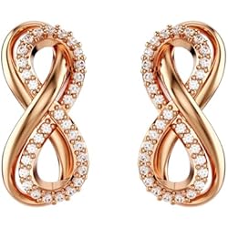 Pendientes Swarovski Infinito Swarovski Pendientes de botón Hyperbola, Símbolo del infinito, Blancos, Baño tono oro rosa