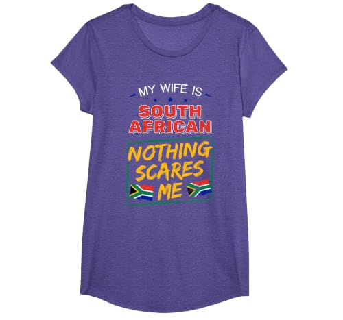 My Wife is South African South Africa Heritage Roots Flag T-Shirt, Girls, Purple Heather, X-Small