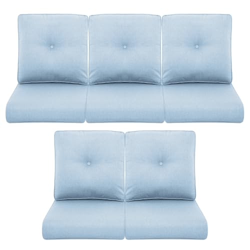 Patio Chair Cushions 5 Packs - Outside 22x24 High Back Water-Resistant Cushion with Zipper Cover for Outdoor Glider Rocking Chairs Loveseat 3-seat Couch Sofa  Baby Blue/Buckle