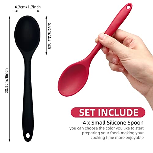 4 Pcs Silicone Nonstick Mixing Spoon, Silicone Cooking Spoons, For Kitchen Cooking Baking Stirring Serving (Red,Black) #TOP2