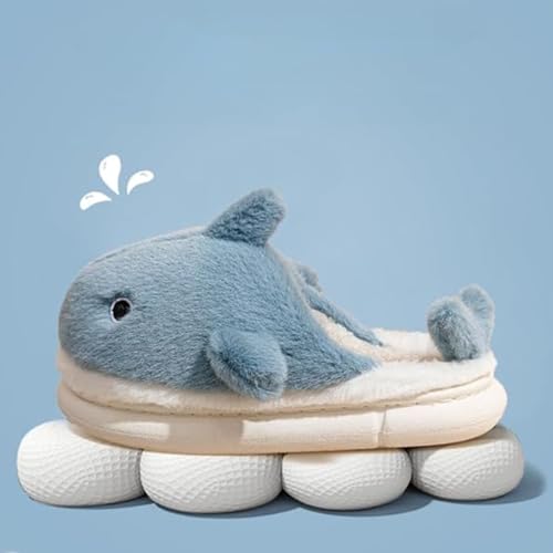 Jfxgjuv Whale Shark Slippers, Cute Whale Slides, Fuzzy Animal Slippers, Warm House Shoes for Adults Teens (Khaki,5.5-6 Women/4-4.5 Men)3