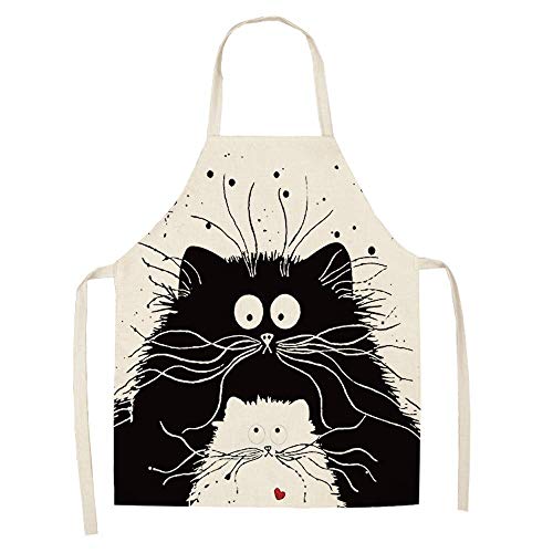 ShopINess Delantales de Cocina Gato para Adultos y Niños para Cocinar en Familia Barbacoas Fiestas Idea Regalo (Gato y cría, 47x38cm) Tamaño Niños