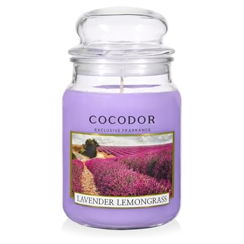 COCODOR Candle Lavender&Lemongrass Scented, Large Glass Jar 18oz Wick Candle, 110 Hours of Burn Time Cover