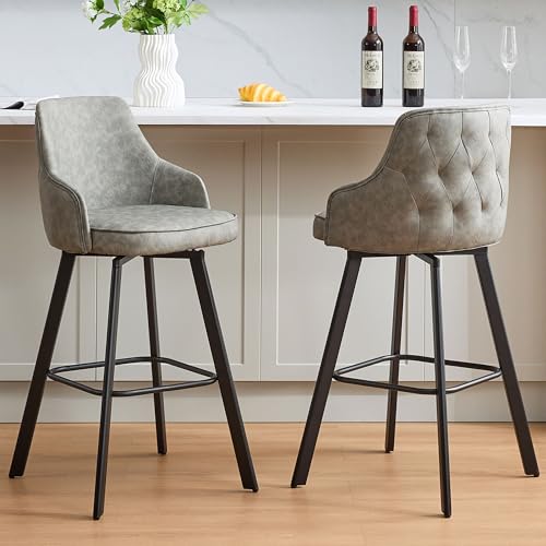 Image of 30 Inch Swivel Bar Stools Set of 2 with Back, Bar Chairs for Kitchen Island