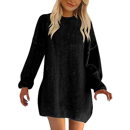 Robe pull grande taille noire pour femme en maille douce à col rond L