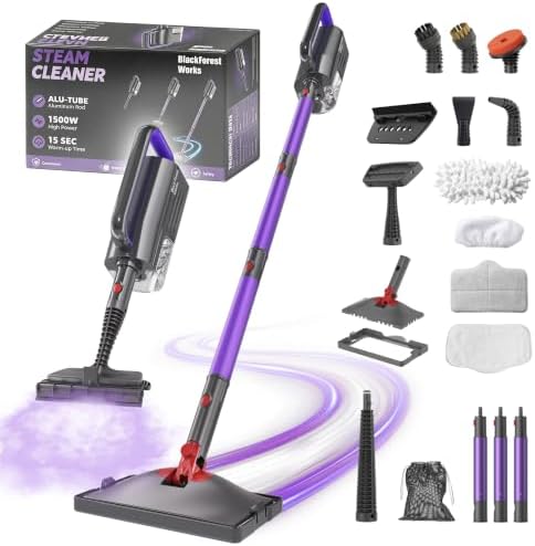 BlackForest Works 2-in-1 Dampfreiniger,1500W Handgerät,15s Aufheizung,Weiß | 15s Aufheizung, 8+4 Zubehörteile,5m Kabel & Drehkopf,Leicht & kompakt, Ideal für Wohnungsübergabe & Küc
