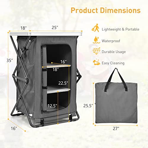 Goplus Folding Camping Storage Cabinet, Pop Up Outdoor Camping Kitchen Station with Large 3-Tier Storage Organizer, Carry Bag, Easy Set Up Portable Compact Camping Table for BBQ Picnic Backyard (35'') - Image 3
