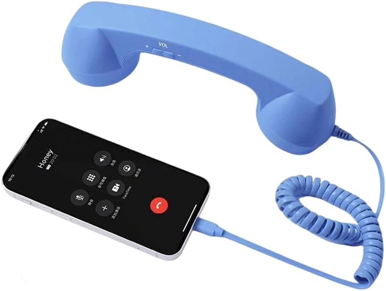 Receptor de teléfono móvil con cable y USB seleccionado retro para llamadas cómodas, puerto tipo C, dispositivo técnico (azul)