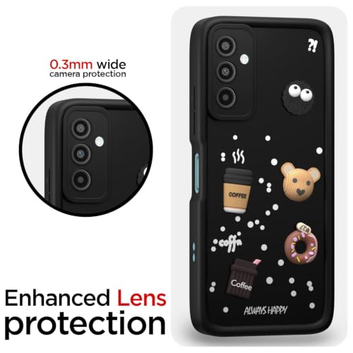 Image of Bintage Cute Fun Ball | Taddy Cartoon 3D Smiley Coffee Cup | Milk Donut | Full Camera Protection Back Cover Compatible for Samsung A14 (5G) / A14 (4G) - Black