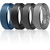 Egnaro Silicone Ring Men, Inner Arc Ergonomic Breathable Design, Mens Silicone Wedding Band 4 Rings / 1 Ring Rubber Wedding Bands, 9mm Wide-2.5mm Thick