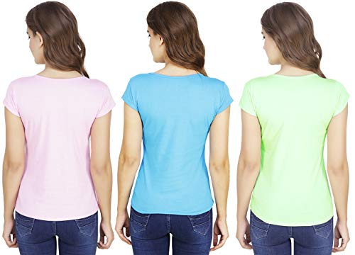 Image of MODISH women's round neck cap sleeve printed cotton t-shirts combo of 3 t-shirts