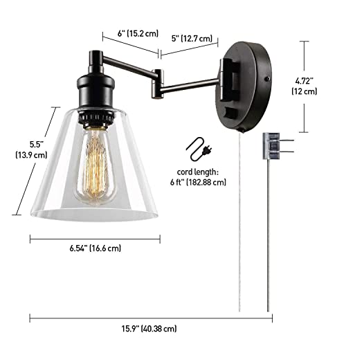 Luz de pared de vidrio con interruptor y cable de 6 pies para evitar obras 5