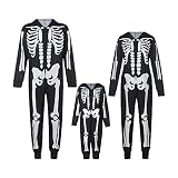ZZLBUF Halloween Kostüm für Damen Herren und Kinder Familie Passende Outfits Overall Skeleton Print Kapuzenspielanzug mit Reißverschluss (Black Man, XX-Large)