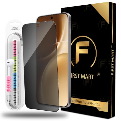 Image of FIRST MART Privacy Tempered Glass for Vivo X300 Pro With Cable Guard & Installation Kit | Anti-Spy 9H Screen Protector, Edge-to-Edge, Case-Friendly | Black