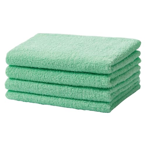 夢工房 コーマカラー フェイスタオル 4枚セット(オプライングリーン)国産 吸水 薄手 普段使い 無地 シンプル 単色 日用品 泉州タオル
