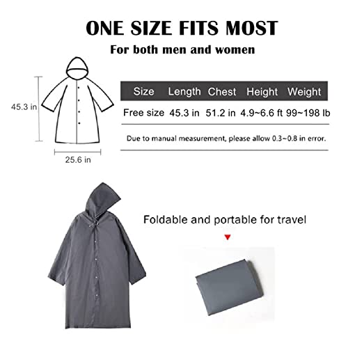 ELECDON Raincoat Rain Poncho for Adults, 1 Pack EVA Rain Poncho for Women and Men Reusable Raincoat Jacket Packable for Family Fishing/Travel/Emergency/with Hood and Elastic Sleeving (Grey), 8*12INCH