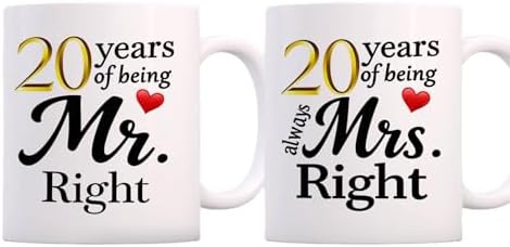 SIUNY 20 Year Anniversary For Couple Coffee Mugs Set of 2-20th Wedding Gifts Decorations for Parents Grandparents Husband Wife Him Her 11oz (20th)