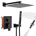 BESy Shower System with 12 Inch Rain Shower Head and Handheld Wall Mounted, High Pressure Rainfall Shower Faucet Fixture Combo Set with 2 in 1 Handheld Showerhead for Bathroom, Matte Black