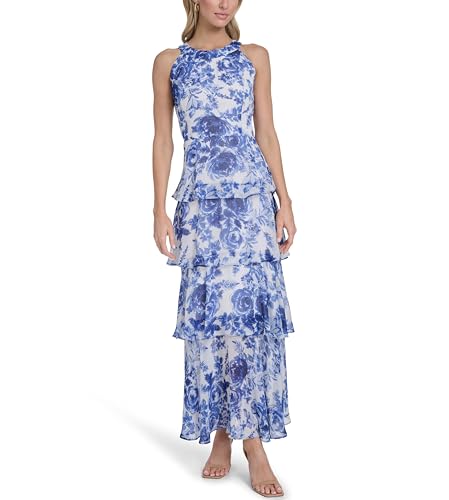 Image of Tommy Hilfiger Women's Sleeveless Halter Neck Tiered Skirt Maxi Dress