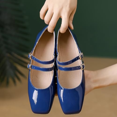 LUXINYU Mary Jane Flats for Women Dressy Retro Square Toe Ankle Strap Ballet Flats Comfortable Patent Leather Shoes4