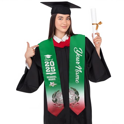 Mostefy Personalized Italian Graduation Stole 2025, Italia Sash, Italian Flag Stole, Sash for Graduation's Day Gift4