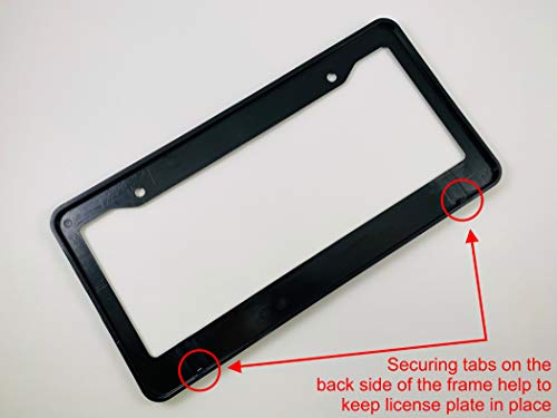 Abs Plastic Black Personalized With Custom Text Design Laser Engraved Standard Size (6”X12”) - Car/Automobile License Plate Frame With Free Caps - Black/Red Text (Qty: 1 Frame) #TOP4