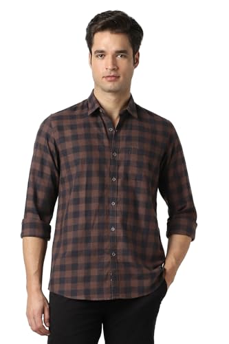 Image of Peter England Men's Checkered Cotton Shirt | Smart Casual | Full Sleeves