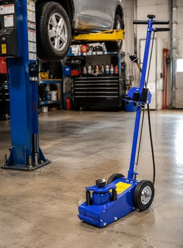 Image of Stark USA 22 Ton Hydraulic Floor Jack Air-Operated Axle Bottle Jack with (4) Extension Saddle Set Built-in Wheels, Blue