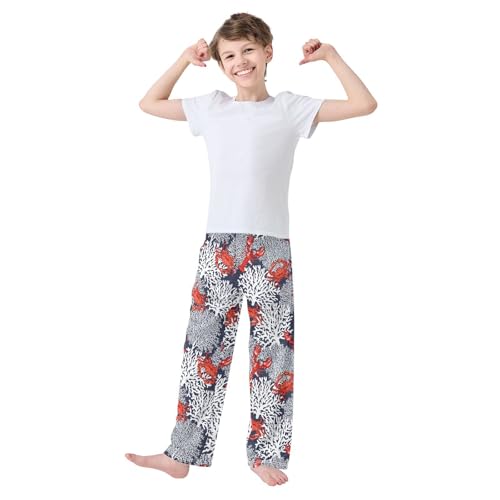 ZZXXB Shrimp Crab Seaweed Boys Long Pants Soft Trousers Elastic Waist Kids Lounge Bottoms with Pockets S-XL2