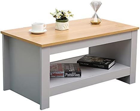 Homemade Design Rectangular Simple Coffee Table Wooden Side Table Tea Table with Lower Storage Shelf for Living Room (GREY), W85XD47XH42CM