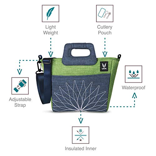 Image of VAYA BentoBag Mini - Insulated LunchBag | Waterproof and with Cutlery Pouch | Easy-to-Carry Lightweight Tote with Zip & Handle | Sling Bag with Adjustable Detachable Nylon Strap | Electric Green