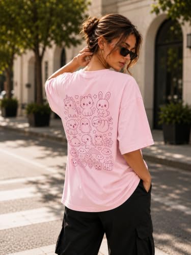 Image of London Hills Tshirt for Woman | Oversized Tshirt for Women | T Shirt for Womans | Graphic T Shirt for Women Pure Cotton | Tops for Woman Western, Printed Oversized Loose Fit Plus