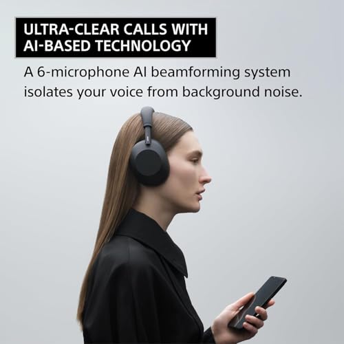 Image of Sony WH-1000XM6 Wireless Noise Canceling Headphones, HD NC Processor QN3, 12 Mics, Adaptive NC Optimizer, Black, with Headphone Stand, 1-Year Warranty