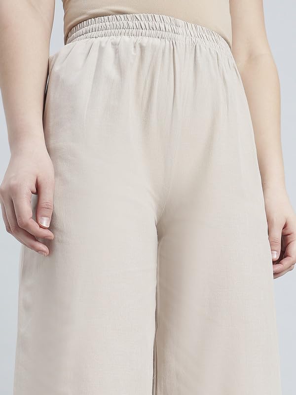Image of GO COLORS Women Cotton Hakoba Wide Pant Ankle Length, Floral Embroidery, Relaxed Fit, Mid-Rise with Side Pocket