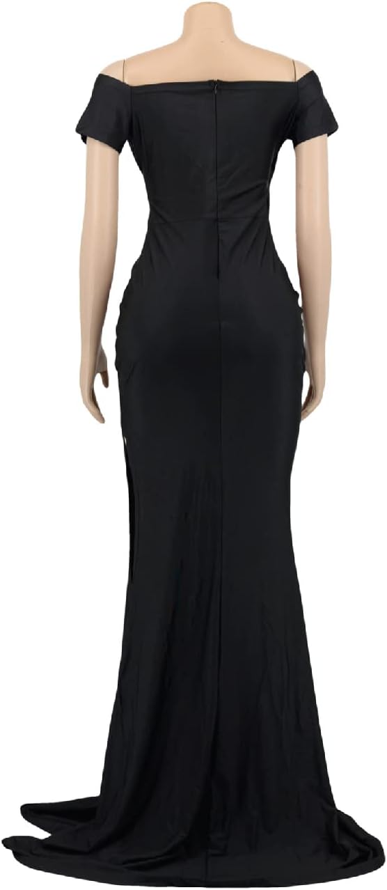 A ADILACA Women's Off Shoulder High Split Long Formal Party Maxi Dress, Off Shoulder High Split Dress