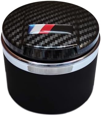 Car Ashtray Designed for BMW 1/3/5/7 Series and X1/X3/X5/X6, with LED Light and Lid, Detachable and Portable (Carbon Fiber)