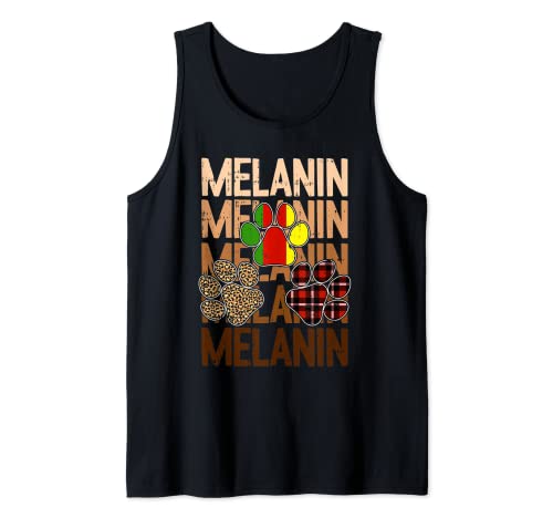 Melanin Dog Paw Print Black History Month BLM Leopard Plaid Tank Top