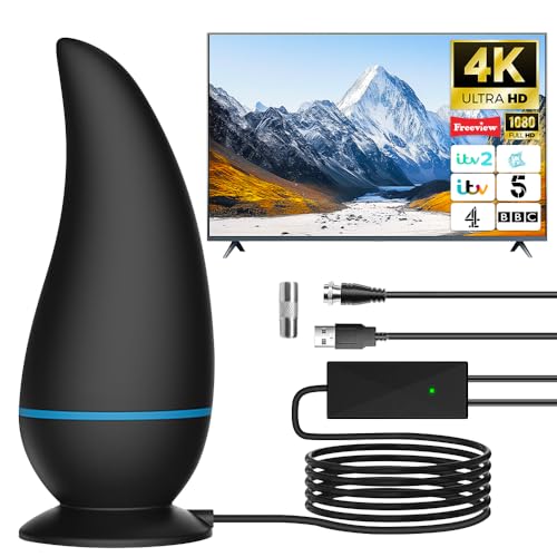 BEHUX 2026 Indoor TV Aerial for Smart TV, TV Ariels Indoor for Long Range Reception, Freeview Aerial with Signal Booster, Easy Installation, Digital Tv Antenna Supports 4K 1080P HD, for All TVs