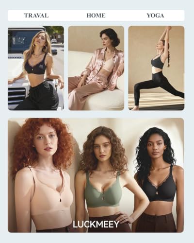 Image of LUCKMEEY Womens Wireless Push Up Bras Sexy V Mesh Supportive Seamless T-Shirt Bra No Underwire (U-Back & Crossback)