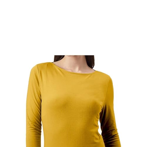 P&R DANCEWEAR LTD - Camiseta de manga larga con cuello redondo para mujer - Moderna - Elegante - Camiseta, Mostaza, S-M