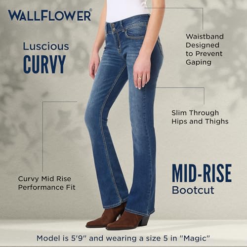 Image of WallFlower Luscious Curvy Bootcut Jeans for Women, Mid-Rise Insta Stretch Denim, Size-Inclusive Juniors Jeans