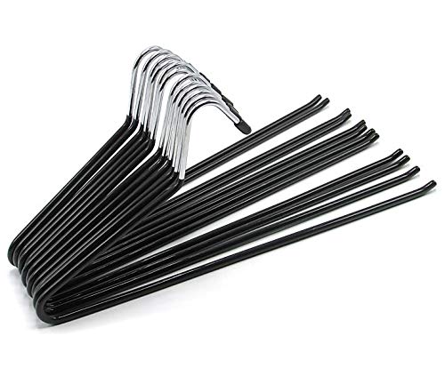 Pants Hangers 12 Black Rubber Coated Non Slip Heavy Duty Hangers Easy Slide Open Ended Slim Space Saving Hangers Chrome Rubber Coating